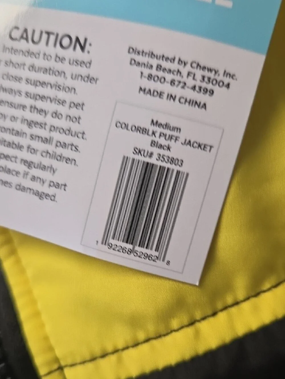 Frisco Yellow & Black Quilted Dog Puffer Vest